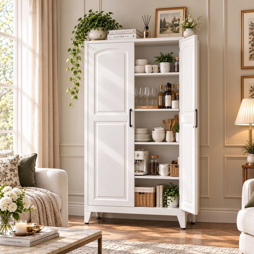 Tall white metal storage - white,